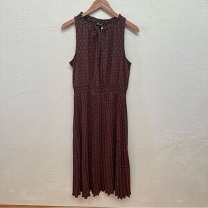 Sleeveless Smocked Waist Dress Brown Swiss Dot Large
